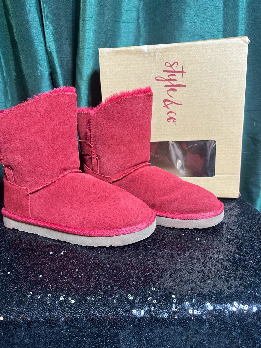 Style & Co. Red Suede Shearling Women's Boot size 10